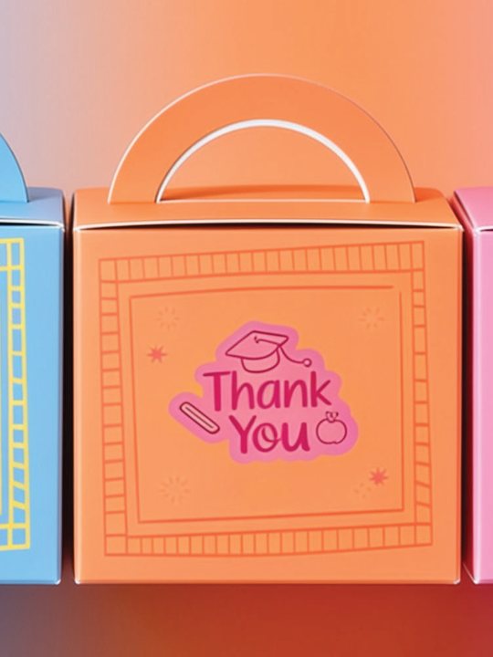 Orange Thank You gift box with a handle